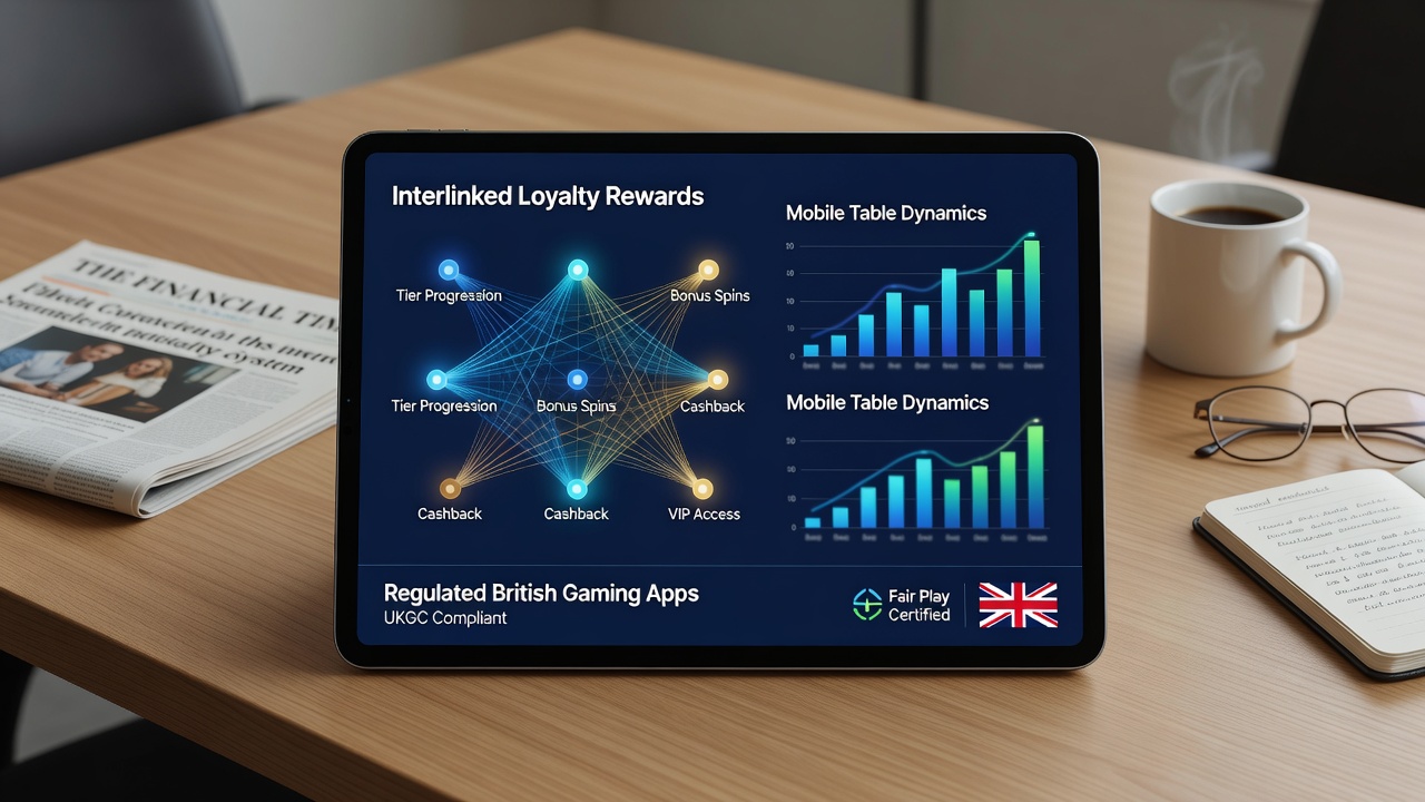 Screenshot showing mobile table game interface with loyalty point tracker and interlinked reward notifications in a British gaming app