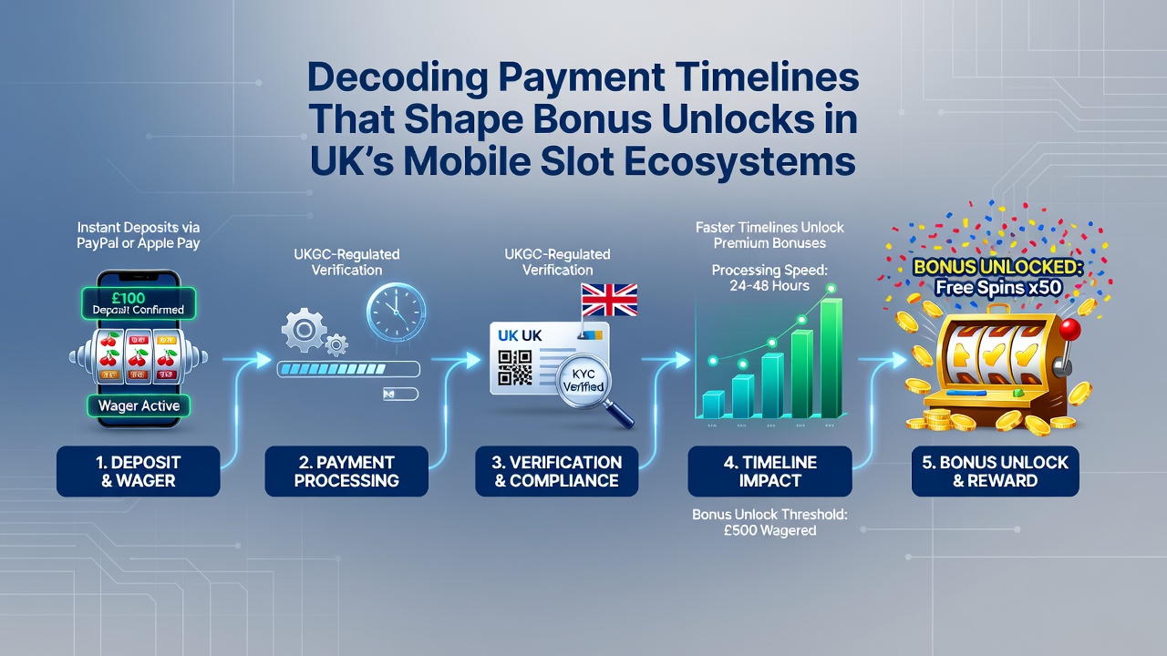Diagram showing various payment methods and corresponding bonus unlock timelines for UK mobile slots