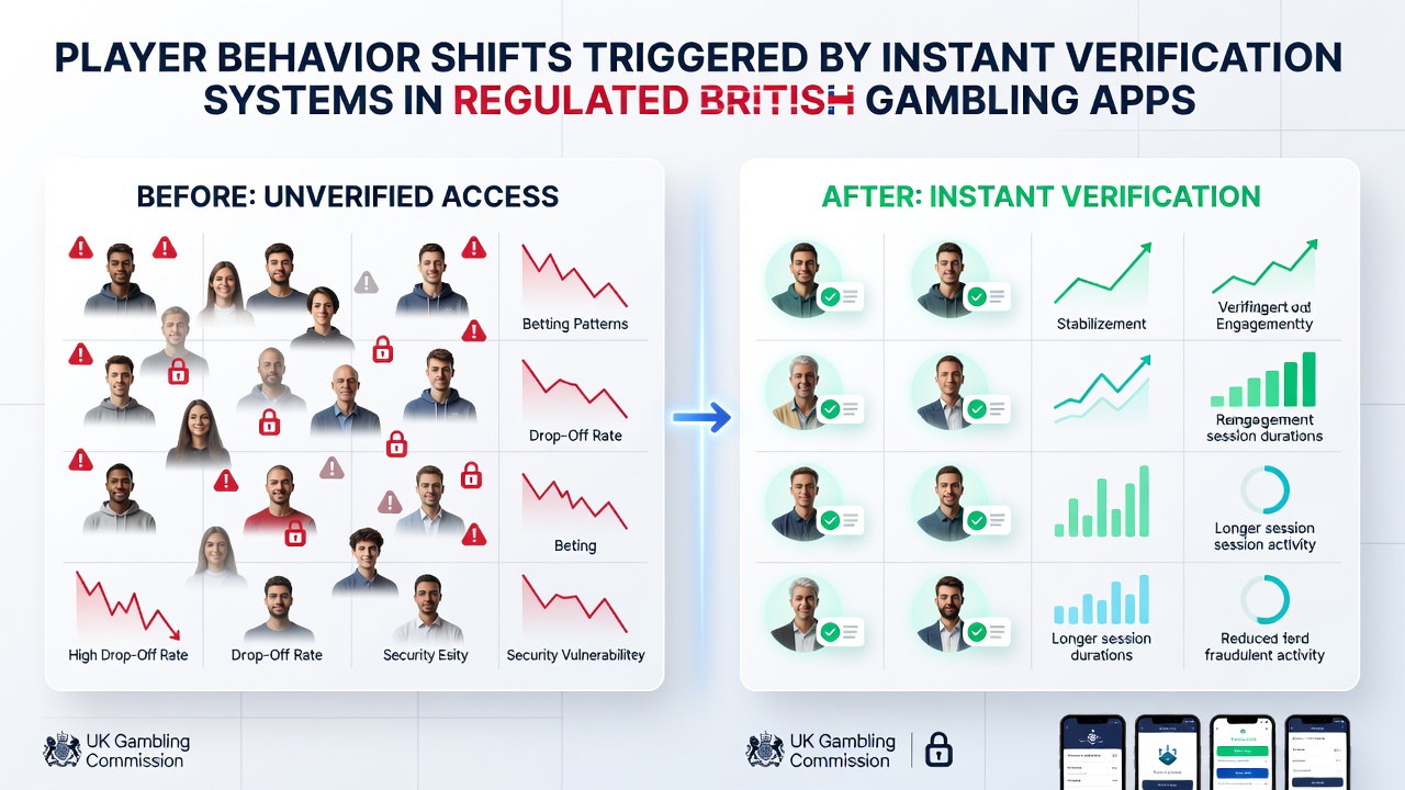 Graph depicting player behavior changes over time with lines showing increased session frequency and deposit patterns in UK gambling apps