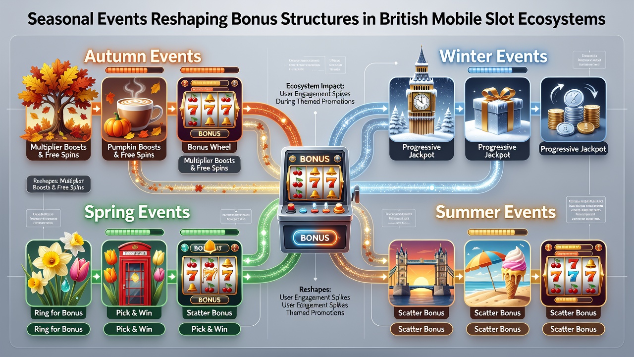 Analytics dashboard displaying seasonal bonus performance metrics for UK mobile slot platforms