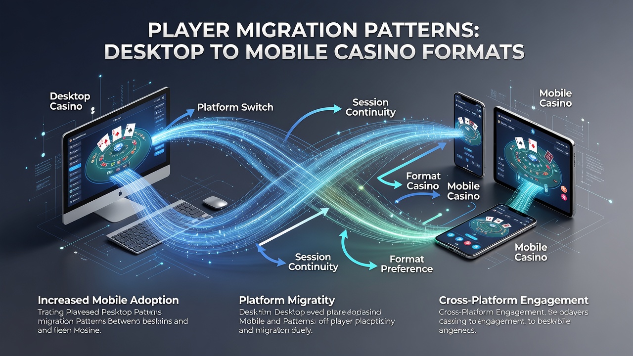 Analytics dashboard showing player migration statistics between desktop and mobile casino formats